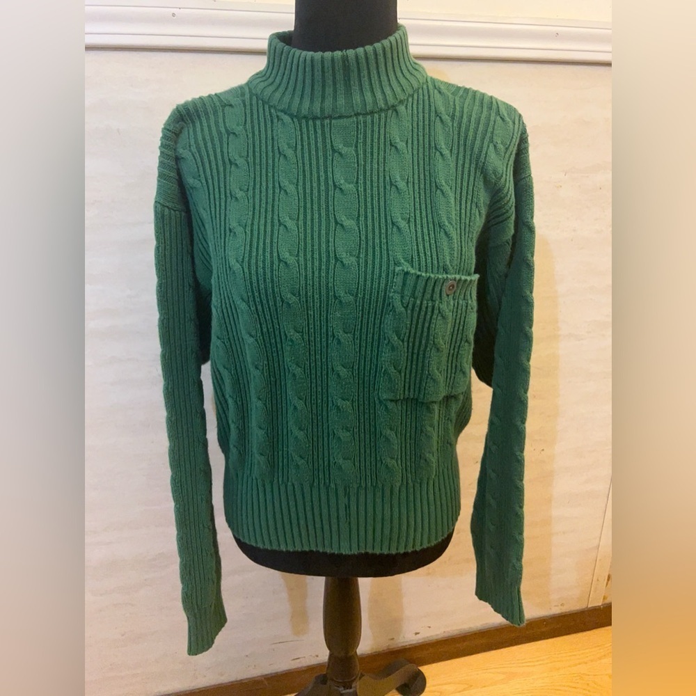 Vintage 90s Liz Sport Green Cable Knit Women's Sweater